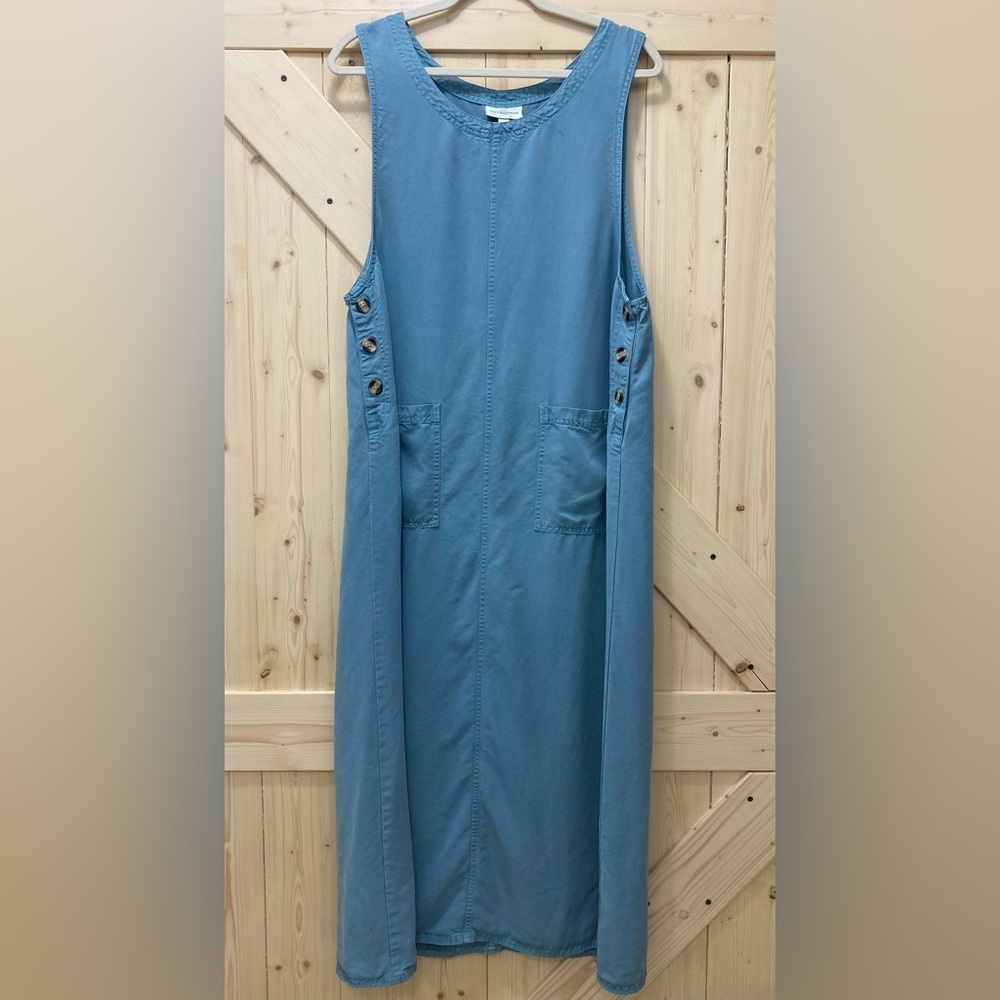 ❤️❤️Nordstrom Denim Blue-Green Maxi Sleeveless Leopard Button Dress